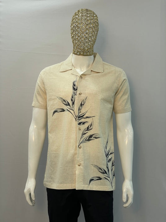 Men's Beige Short Sleeve Shirt –  Linen Collection2