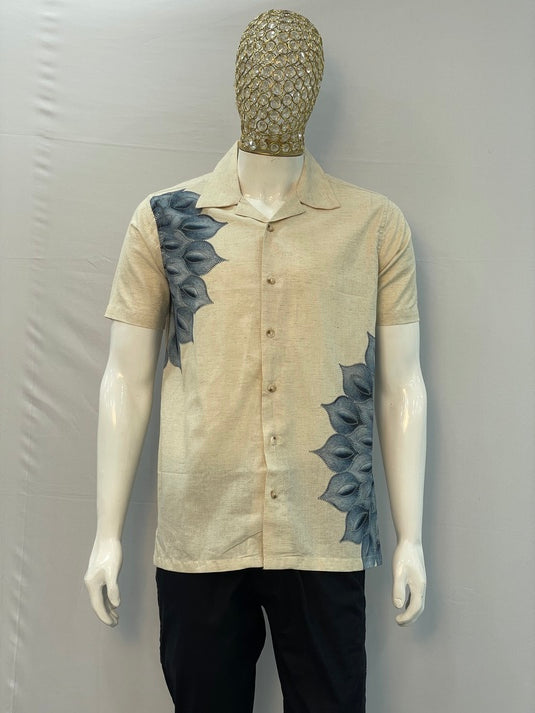 Men's Beige Short Sleeve Shirt – Linen Collection8